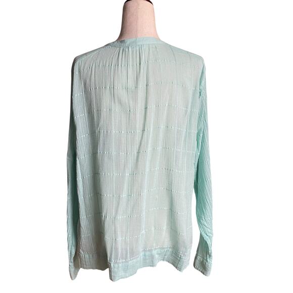 Carve Designs Split Neck Loose Long Sleeve Casual Shirt Womens XL Green Sheer - Picture 3 of 12